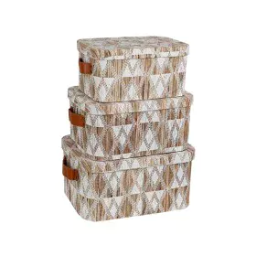 Set of decorative boxes Romimex White Beige Natural Fibre (3 Pieces) by Romimex, Boxes - Ref: D1620108, Price: 97,43 €, Disco...