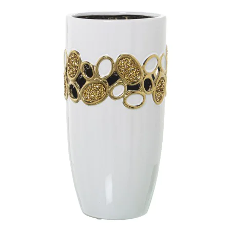 Vaso Alexandra House Living Branco Dourado Cerâmica 15 x 15 x 27 cm de Alexandra House Living, Jarrões - Ref: D1621128, Preço...