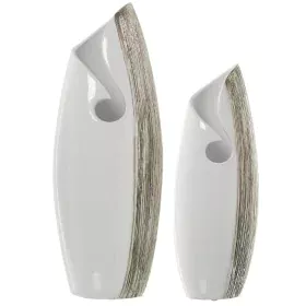 Set of 2 Vases Alexandra House Living White Silver Ceramic 18 x 26 x 47 cm (2 Pieces) by Alexandra House Living, Vases - Ref:...