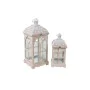 Conjunto de lanternas Romimex Branco Madeira Metal 24 x 59 x 24 cm 2 Peças de Romimex, Candelabros e suportes para velas - Re...