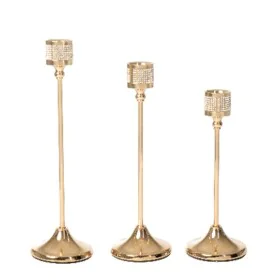 Conjunto de Castiçais Romimex Dourado Metal Vidro 7 x 22 x 7 cm 3 Peças de Romimex, Candelabros e suportes para velas - Ref: ...