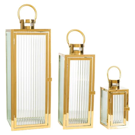 Lantern set Romimex Golden Metal Glass 18 x 49 x 18 cm 3 Pieces by Romimex, Candelabras and candle holders - Ref: D1628871, P...