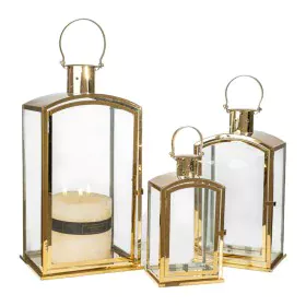 Lantern set Romimex Golden Metal Glass 24 x 54 x 20 cm 3 Pieces by Romimex, Candelabras and candle holders - Ref: D1628873, P...