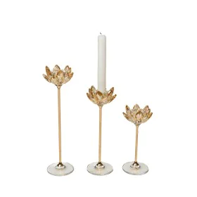 Conjunto de Castiçais Romimex Dourado Metal Vidro 7 x 27 x 7 cm 3 Peças de Romimex, Candelabros e suportes para velas - Ref: ...