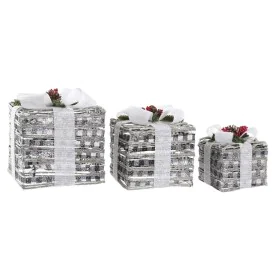 Set di Scatole Decorative DKD Home Decor LED Bianco Rosso Verde Argentato Metallo Nevoso 25 x 25 x 29 cm (3 Pezzi) di DKD Hom...