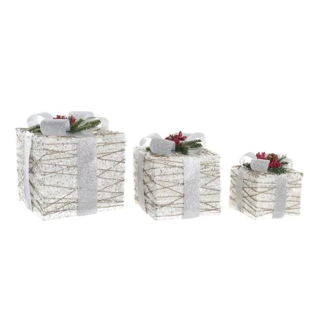 Set de boîtes décoratives DKD Home Decor LED Blanc Rouge Vert Argenté 25 x 25 x 30 cm (3 Pièces) de DKD Home Decor, Noël - Ré...