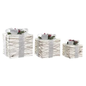 Juego de Cajas Decorativas DKD Home Decor LED Blanco Plateado 25 x 25 x 28 cm (3 Piezas) de DKD Home Decor, Navidad - Ref: S3...