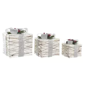 Juego de Cajas Decorativas DKD Home Decor LED Blanco Plateado 25 x 25 x 28 cm (3 Piezas) de DKD Home Decor, Navidad - Ref: S3...