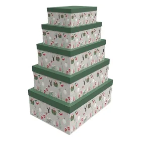 Jeu de Caisses de Rangement Empilables DKD Home Decor Vert Gris Carton 50 x 35 x 25 cm (5 Unités) de DKD Home Decor, Boîtes e...