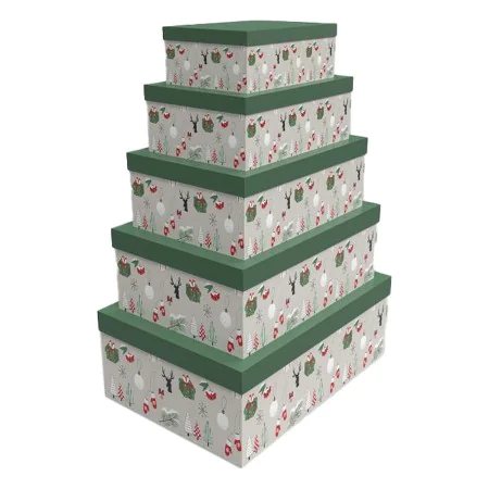 Set de Cajas Organizadoras Apilables DKD Home Decor Verde Gris Cartón 50 x 35 x 25 cm (5 Unidades) de DKD Home Decor, Cajas y...