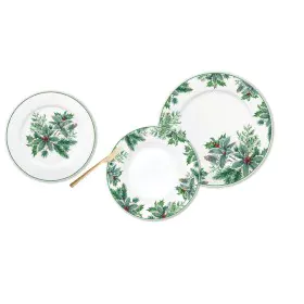 Tableware DKD Home Decor White Green Porcelain Leaf of a plant Christmas 18 Pieces 27 x 27 x 2 cm by DKD Home Decor, Combinat...