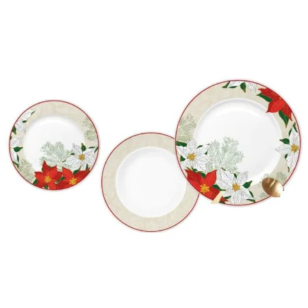 Assietes DKD Home Decor Rouge Beige Porcelaine Fleur Noël 18 Pièces 27 x 27 x 2 cm de DKD Home Decor, Services complets - Réf...