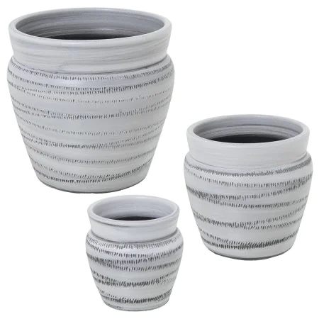 Set of Planters Alexandra House Living Grey Ceramic Stripes (3 Pieces) by Alexandra House Living, Cachepots - Ref: D1621901, ...