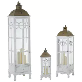 Lanternas Alexandra House Living Branco Madeira Cristal Madeira de abeto (3 Peças) de Alexandra House Living, Candelabros e s...