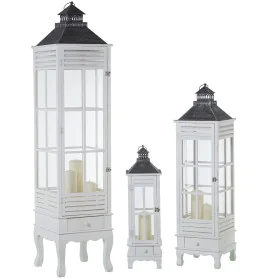 Lanternas Alexandra House Living Branco Madeira Cristal Madeira de abeto (3 Peças) de Alexandra House Living, Candelabros e s...