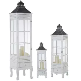 Lanterns Alexandra House Living White Wood Crystal Fir wood (3 Pieces) by Alexandra House Living, Candelabras and candle hold...