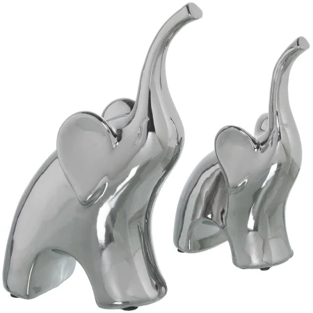 Set of Figures Alexandra House Living Silver Ceramic Elephant 19 x 8 x 26 + 15 x 7 x 21 cm (2 Pieces) by Alexandra House Livi...