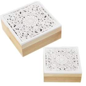 Juego de Cajas Decorativas Alexandra House Living Blanco Marrón Madera 2 Piezas de Alexandra House Living, Cajas - Ref: D1625...