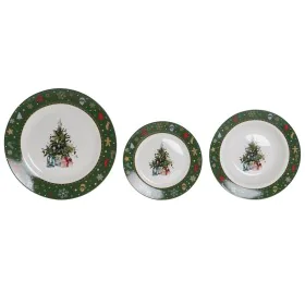 Geschirr DKD Home Decor Weiß grün Porzellan Auto Weihnachten 26,5 x 26,5 x 2,5 cm 18 Stücke von DKD Home Decor, Kombiservice ...