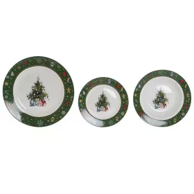 Louça DKD Home Decor Branco Verde Porcelana Carro Natal 26,5 x 26,5 x 2,5 cm 18 Peças de DKD Home Decor, Louças combinadas - ...