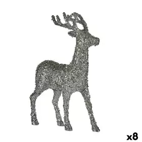 Decorative Figure Christmas Reindeer Glitter White Silver Plastic 15 x 45 x 30 cm (8 Units) by Krist+, Christmas - Ref: S3627...