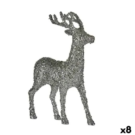 Figurine Décorative renne de noël Paillettes Blanc Argenté Plastique 15 x 45 x 30 cm (8 Unités) de Krist+, Noël - Réf : S3627...