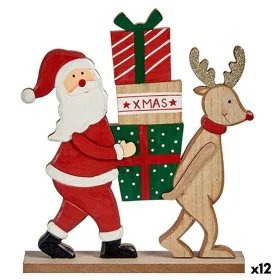 Decorative Figure Father Christmas Reindeer Brown Red Green Wood 5 x 26 x 22 cm (12 Units) by Krist+, Christmas - Ref: S36285...