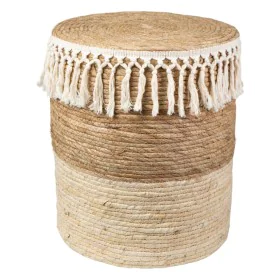 Tabouret Romimex Blanc Naturel Fibre naturelle 33 x 39 x 33 cm Avec franges de Romimex, Chaises et canapés - Réf : D1628916, ...