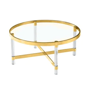 Mesa de Centro Romimex Dourado Vidro Aço inoxidável 90 x 40 x 90 cm Redonda de Romimex, Jogos de móveis - Ref: D1629042, Preç...