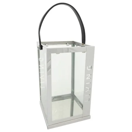 Farol Alexandra House Living Plata Vidrio Acero Inoxidable 18 x 30 x 18 cm de Alexandra House Living, Candelabros y portavela...