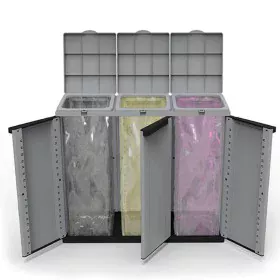 Cubo de Basura para Reciclaje Ecoline Negro/Gris 3 puertas (102 x 39 x 88,7 cm) de BigBuy Cleaning, Basura y reciclaje - Ref:...