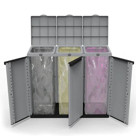 Cubo de Basura para Reciclaje Ecoline Negro/Gris 3 puertas (102 x 39 x 88,7 cm) de BigBuy Cleaning, Basura y reciclaje - Ref:...