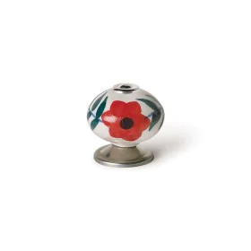 Doorknob Rei e500 Circular Red Flower Porcelain Metal 4 Units (Ø 40 x 36 mm) by Rei, Knobs - Ref: S7912586, Price: 18,32 €, D...