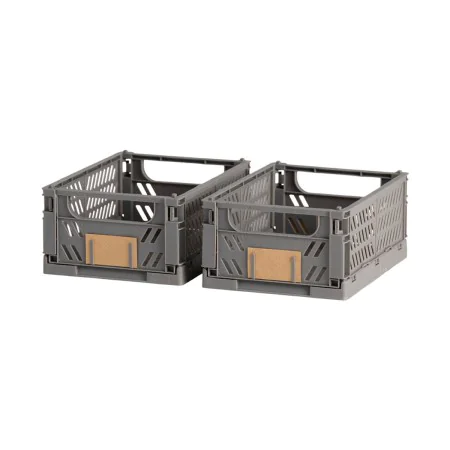 Jeu de Caisses de Rangement Empilables Gris foncé 25 x 16,5 x 10 cm de BigBuy Home, Boîtes et coffres de rangement - Réf : S7...