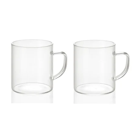 2 Piece Mug Set Andrea House ms19209 Transparent Glass 300 ml 2 x 300 ml Ø 7,5 x 8,5 cm by Andrea House, Cups - Ref: S7921484...