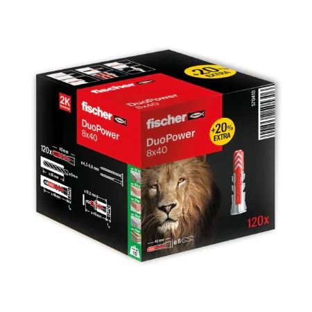 Tacos Fischer DuoPower 570410 8 x 40 mm (120 Unidades) de Fischer, Anclajes - Ref: S7922608, Precio: 9,96 €, Descuento: %