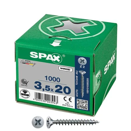 Boîte à vis SPAX Wirox Z2 Tête plate 3,5 x 20 mm 1000 Unidades de SPAX, Vis - Réf : S7925196, Prix : 20,52 €, Remise : %