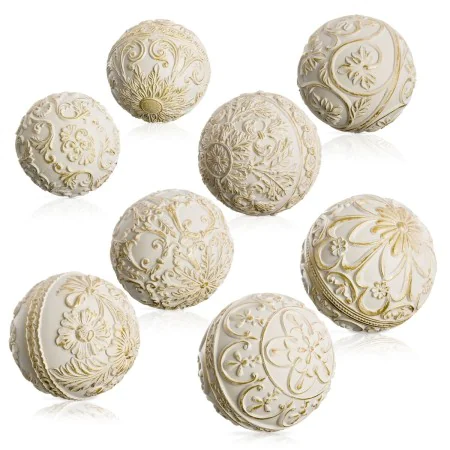 Balls Decoration Golden White 10 x 10 x 10 cm (8 Units) by BigBuy Home, Ornaments - Ref: S8800138, Price: 47,32 €, Discount: %