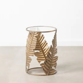 Mesa de apoio Folhas 35 x 35 x 50 cm Cristal Dourado Metal de BigBuy Home, Jogos de móveis - Ref: S8801031, Preço: 76,82 €, D...