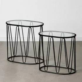 Mesa de apoio 56 x 35,5 x 56 cm Cristal Preto Metal (2 Unidades) de BigBuy Home, Jogos de móveis - Ref: S8801071, Preço: 136,...