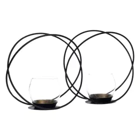 Candleholder 35,5 x 8,2 x 18,7 cm Crystal Black Metal (2 Units) by BigBuy Home, Candelabras and candle holders - Ref: S880113...