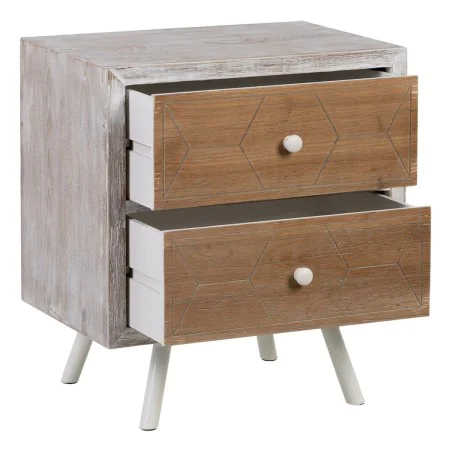 Nightstand COUNTRY Natural White Fir wood 50 x 35 x 55 cm MDF Wood by BigBuy Home, Bedside Tables - Ref: S8801243, Price: 136...