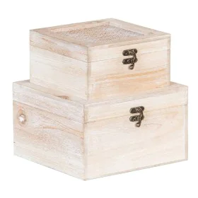 Caja Decorativa Hojas Ratán 20 x 20 x 12 cm DMF (2 Unidades) de BigBuy Home, Cajas - Ref: S8801303, Precio: 21,07 €, Descuent...