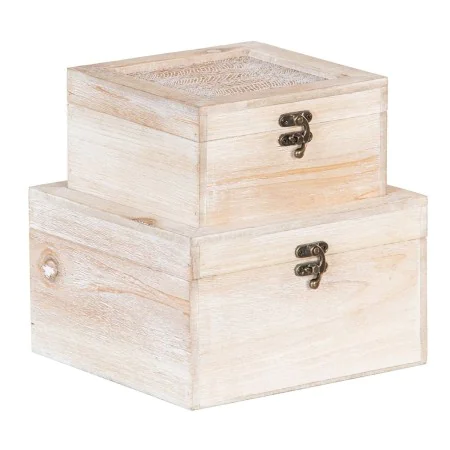 Caja Decorativa Hojas Ratán 20 x 20 x 12 cm DMF (2 Unidades) de BigBuy Home, Cajas - Ref: S8801303, Precio: 20,23 €, Descuent...