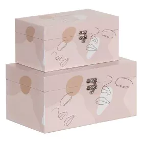 Dekorative Box Rosa PVC Canvas-Stoff Papier DMF 30 x 18 x 15 cm (2 Stücke) von BigBuy Home, Boxen & Kästen - Ref: S8801320, P...