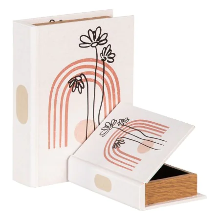 Caja Decorativa Flores Lona 24 x 18 x 6 cm DMF (2 Piezas) de BigBuy Home, Cajas - Ref: S8801338, Precio: 13,35 €, Descuento: %