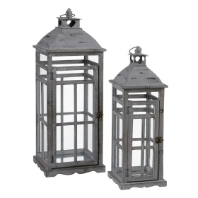 Lantern 28 x 28 x 75 cm Candleholder Grey Fir wood (2 Units) by BigBuy Home, Candelabras and candle holders - Ref: S8801408, ...