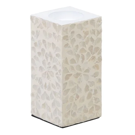 Candleholder Beige Mother of pearl MDF Wood 10,5 x 10,5 x 21 cm by BigBuy Home, Candelabras and candle holders - Ref: S880170...