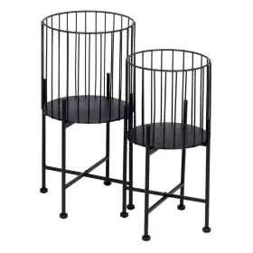 Set de Maceteros 28 x 28 x 51 cm Negro Metal (2 Unidades) de BigBuy Garden, Maceteros - Ref: S8802420, Precio: 58,24 €, Descu...