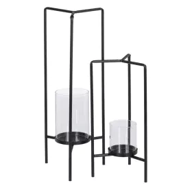 Bougeoir 18,5 x 16,5 x 50 cm Verre Noir Métal (2 Unités) de BigBuy Home, Bougeoirs et chandeliers - Réf : S8802441, Prix : 35...